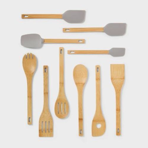 10pc Bamboo Utensil Set with Silicone Natural Wood - Room Essentials™