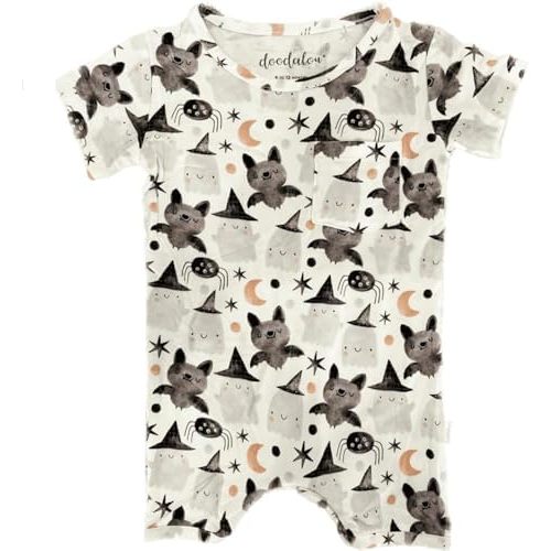 Soft Bamboo Viscose Baby Romper, Short Sleeve with Shorts, Zipper Inseam Closure with Front Pocket Pacifier Clip