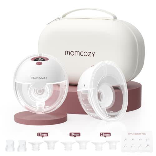 Momcozy M5 Hands-Free Wearable Breast Pump, Double-Sealed Flange for Baby-Like Comfort, 3 Modes & 9 Suction Levels, Portable Electric Pump – 24mm, 2-Pack Cozy Red