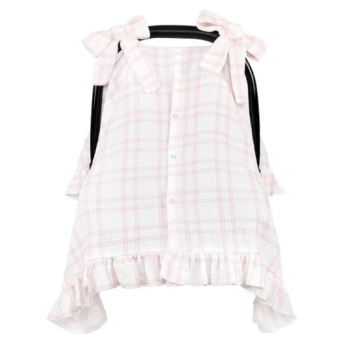 Muslin Car Seat Cover for Baby Girls with Bow Lacing, Checkered | Breathable, Lightweight, and Soft Material, Infant Carseat Cover Perfect for Summer Use