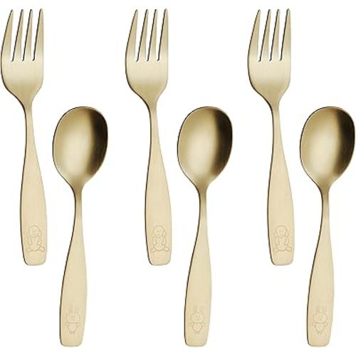 ANNOVA Kids Silverware Children's Safe Flatware Set Stainless Steel - Children Forks, Children Tablespoons, Toddler Utensils, Metal Cutlery Set for LunchBox (Gold, 6)