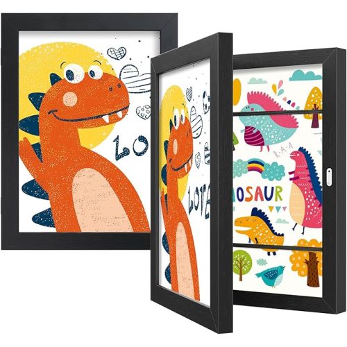BAIJIALI Black Art Frames for Kids Artwork - Front Opening Holds 150 Drawings, 3D Crafts - 2 Packs 8.5x11 with mat or 9x12 without Mat