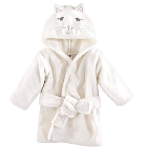 Hudson Baby Unisex Baby Plush Animal Face Bathrobe, Kitty, 0-9 Months