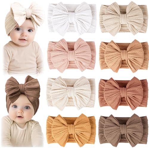 Prohouse 8 Pack Baby Headbands Soft Nylon Hairbands Hair Bows for Newborns Infants Toddlers and Baby Girls Elastic Hairbands for Daily Wear, Photoshoots