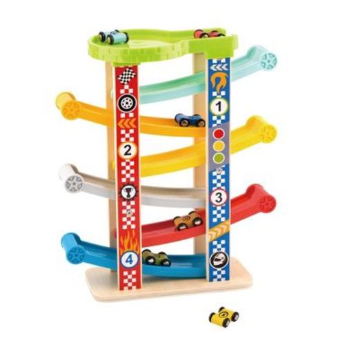 3D Sliding Tower with 6 Car Toys, Social and Motor Skills Training Game for +18 Months Toddlers