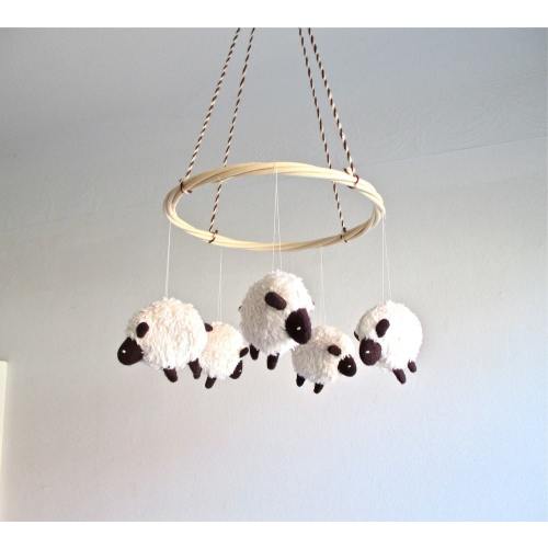 Organic Lamb Baby Mobile, Black and White Nursery Decor