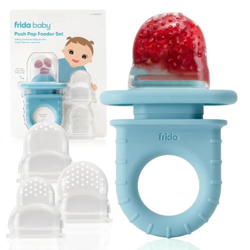 Frida Baby Push Pop Feeder, Baby Fruit Feeder, Dishwasher Safe, Pink, 3ct