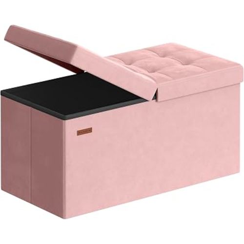 SONGMICS Mazie Collection - 30 Inches Storage Ottoman, Foldable Storage Bench with Flipping Lid, 660 lb Load Capacity, for Entryway, Living Room, Bedroom, Velvet Fabric, Jelly Pink ULSF048SA03