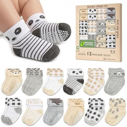 GOTS Certified Organic Cotton Baby Socks 0-6 Months 12 Pairs – Soft And Comfortable Baby Boy Socks 0-6 Months, Premium Sock Baby, Gift For Newborn Boys