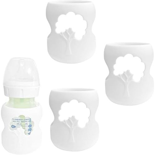 Baby Bottle Silicone Sleeves Compatible with Dr. Brown's 5 oz Natural Flow Options+ Wide Neck Glass Bottles (White, 3 Pack)