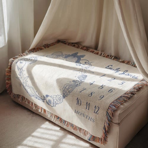 Customized Ocean Baby Month Blanket Sea Animals Woven Blanket Baby Shower Gift Under the Sea Milestone Ocean Life Ocean Nursery New Mom Gift