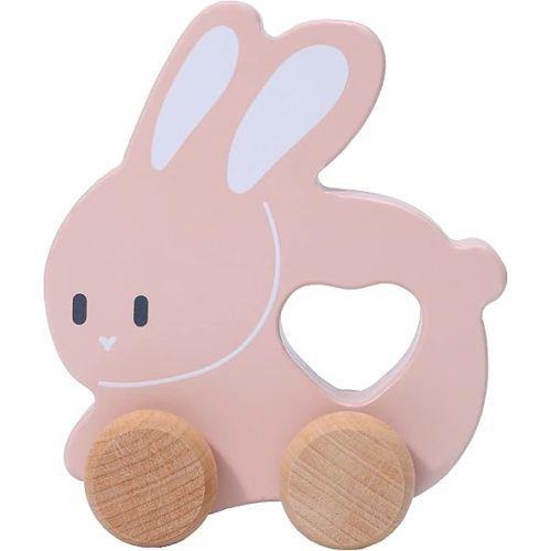 Montessori Mama Wooden Push and Pull Toy Rabbit - Baby Toy Vintage Pull Toys Learning Activity - Easter Gift Safe Ideal for Skill Development