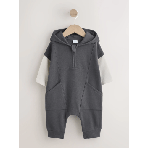 Buy Charcoal Grey Hooded Sweat Baby Romper (0mths-3yrs) from Next USA