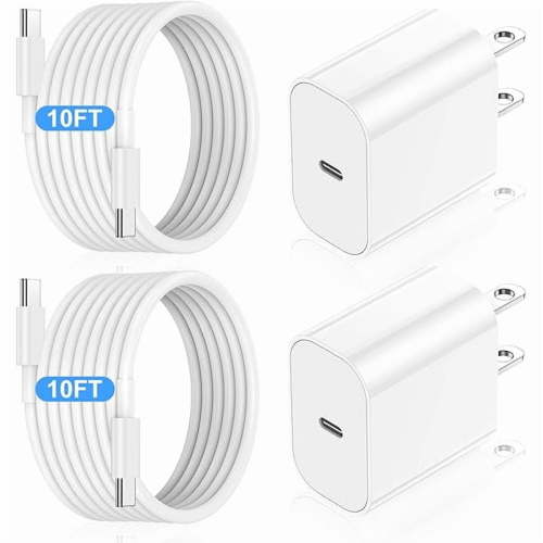 can iPhone 17 16 15 Fast Charger Block and 10ft USB C to C Cable Cord Long for Samsung,Type C Wall Charging Power Adapter Plug Cube Brick