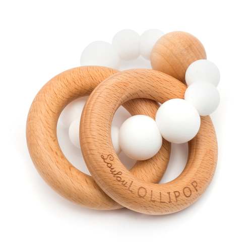 Bubble Silicone and Wood Teether - White