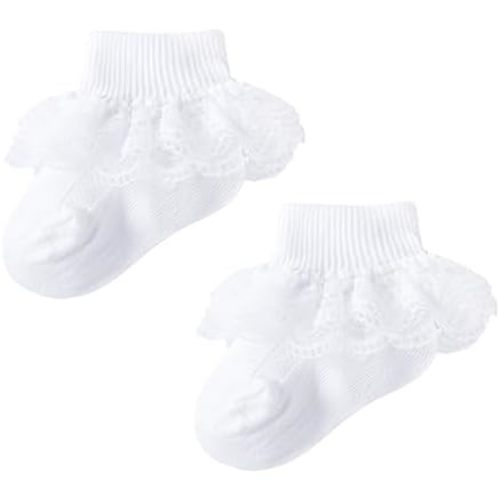 Methee ​Baby Girls Ruffle Socks, Infant Girls Double Lace Frilly Socks Newborn Spring and Autumn Thin Dress Turn Cuff Sock