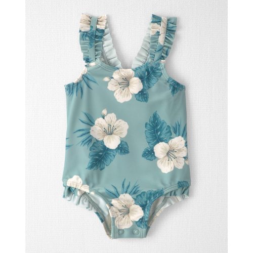 Baby Girl Recycled Ruffle 1-Piece Swimsuit in Blue Hibiscus - Little Planet | Carter's