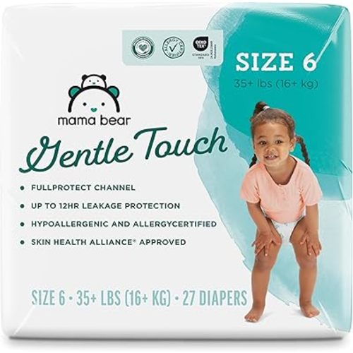 Amazon Brand - Mama Bear Gentle Touch Baby Diapers, Size 6, 27 Count, Disposable, Leak Protection, Stretchy Waistband, Wetness Indicator
