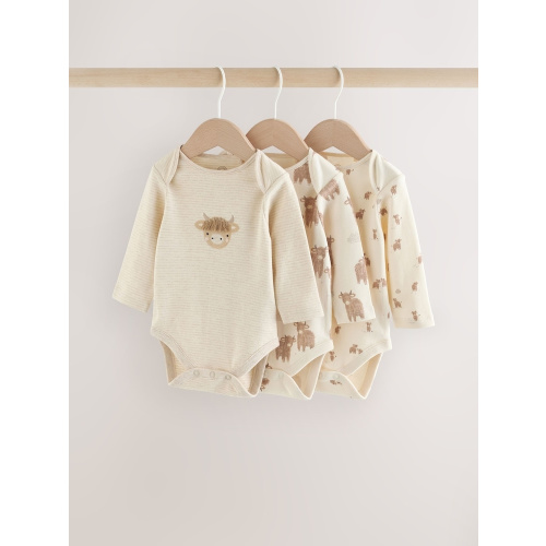 Buy Neutral Hamish Long Sleeve Baby Bodysuits 3 Pack from Next USA