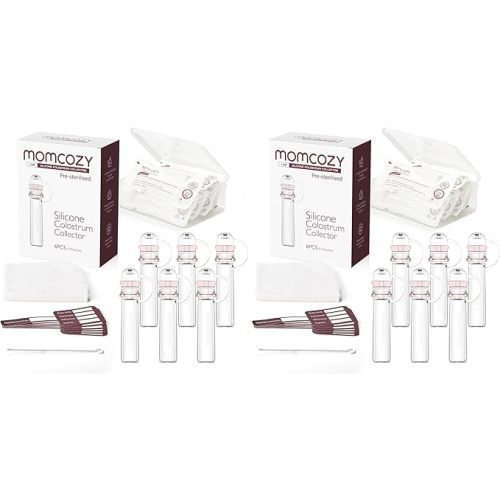 Momcozy Colostrum Collector Reusable Breast Milk Collector with Storage Case and Cotton Wipe, Portable Colostrum Container BPA Free, Multi-Use Collector 5ml-6pcs (Pack of 2)