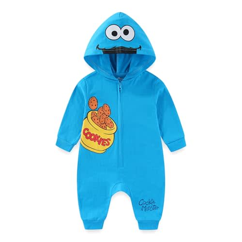 Sesame Street Baby Boys Elmo Cookie Monster Hooded Romper Infants Toddler