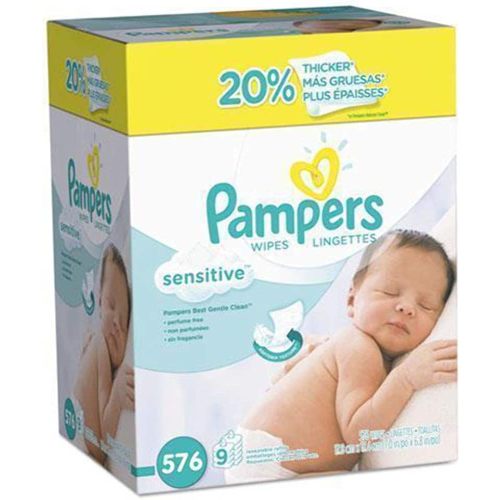 Baby Wipes, Pampers Sensitive Water Based Baby Diaper Wipes, Hypoallergenic and Unscented, Tub Not Included, 72 Count (Pack of 8), Total 576 Wipes - Packaging May Vary
