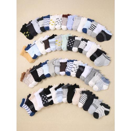 24 Pairs Soft Baby Socks, Striped & Star Pattern, Toddler Boys Socks, Assorted Printed Designs, Comfortable Breathable Stretchy Daily Socks, 0-36 Months, Suitable For Spring/Summer, Baby Socks, Toddler Boy Socks, Infant Socks, Ankle Socks, Printed Socks,