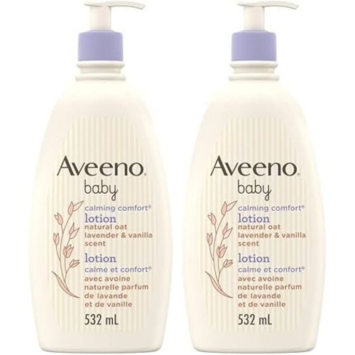 Aveeno Baby Lot de 2 lotions hydratantes apaisantes aux parfums relaxants de lavande et de vanille, lotion pour le corps non grasse, flocons d'avoine naturels et diméthicone, sans paraben et phtalates
