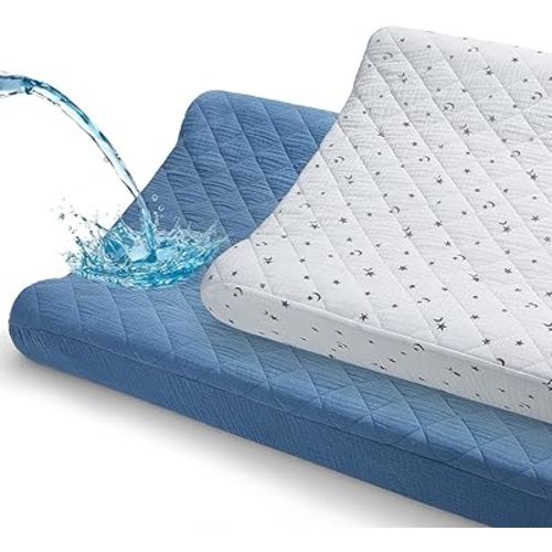 Unicorn Castle Waterproof Changing Pad Cover Muslin Changing Table Pad Cover 2 Pack Quilting for 32"x16" Baby Changing Pad Sheets Girls Boys,White Blue