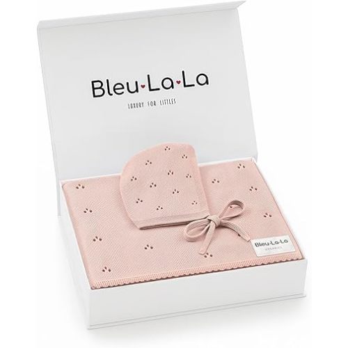 Organic Baby Blanket + Hat Gift Set for Girls- 100% Soft Luxury Cotton Receiving Swaddle Blanket + Bonnett Registry for Newborns & Infants (Ballet Slippers + Hat)