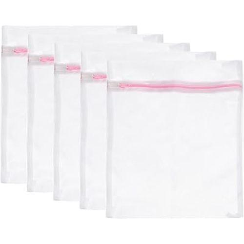 uxcell Mesh Laundry Bags, 5Pcs 9.1"x11.8" Mesh Wash Bag Fine Net Travel Storage Organize Bag with Zipper for Delicate Clothing Laundry Stocking, Pink