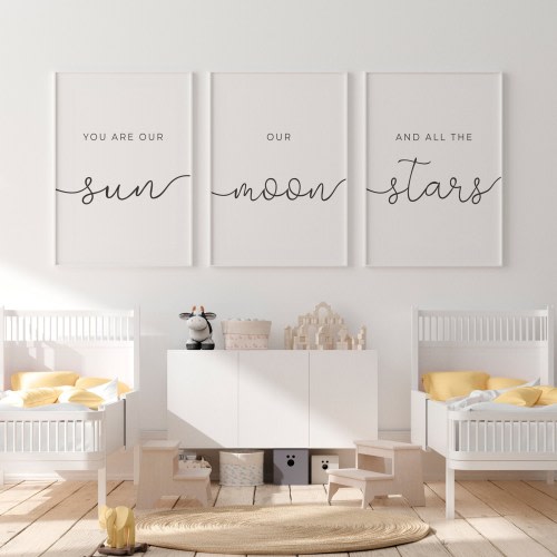 Nursery Wall Decor Set of 3, You Are Our Sun Our Moon And All The Stars, Kids Room Wall Art, Printable Wall Art, Nursery Prints, NewBorn Art
