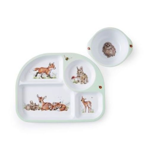 Royal Worcester Wrendale Designs Little Wren Tray & Bowl Set - Featuring Baby Animal Artwork on Durable Melamine - Dishwasher Safe