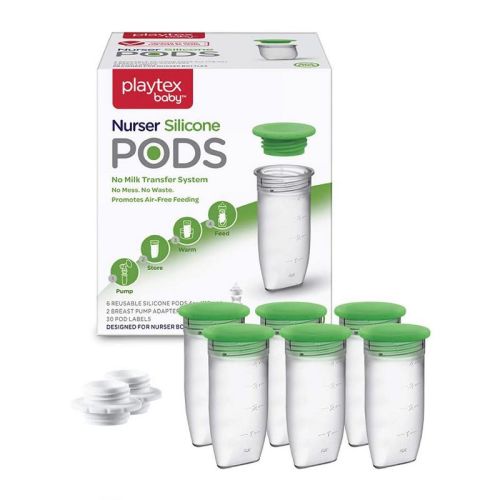 Playtex Baby – Reusable Silicone Pods, 4oz, 6-Count, Air-Free Feeding & Breastmilk Storage, BPA-Free
