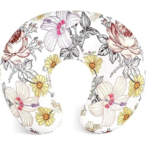 Floral Nursing Pillow Cover, Breastfeeding Pillow Slipcover for Baby Girls, Soft Snug Fits On Newborn Feeding Pillow Case