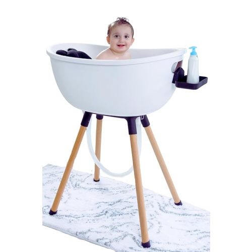 Luxury Baby Bathtub with Wooden Stand – 3-Stage Convertible, Ergonomic & Back-Saving Design