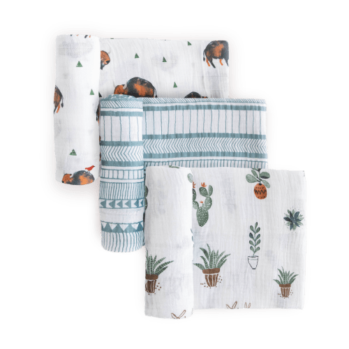 Cotton Muslin Swaddle Blanket 3 Pack - Bison