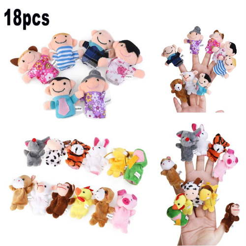 18pcs Educational Toys Finger Puppets Story Time Finger Puppets 12 Animals & 6 People Family Members Play House Accessories