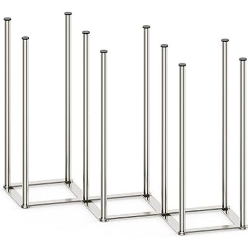 Foldable Baby Bottle Drying Rack-10 Poles Water Bottle Organizer for Cups,Travel Mugs,Silicone Bags- Collapsible Stainless Steel Bottle Rack Dryer (Silver)