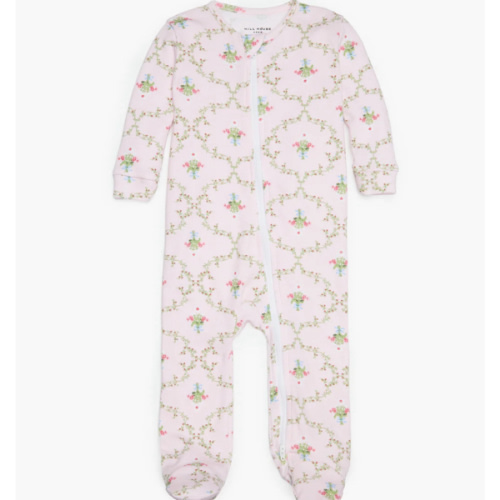 The Footie Pajama - Light Pink Trellis