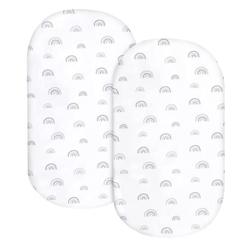 Bassinet Sheet Set 2 Pack Fitted Bassinet Sheets for Baby Boy Girl, Universal Microfiber Soft Cradle Sheets for Oval Rectangle and Hourglass Bassinet Mattress, Gray Rainbow