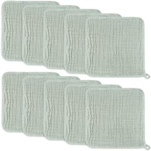 Baby Washcloths, Muslin Cotton Baby Towels, Large 10”x10” Wash Cloths Soft on Sensitive Skin, Absorbent for Boys & Girls, Newborn Baby & Toddlers Essentials Shower Registry Gift (Fern, Pack of 10)