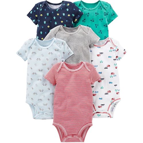 Simple Joys by Carter's Baby Boys' Short-Sleeve Bodysuit, Pack of 6 - 6-9 Months - White/Blue/Grey