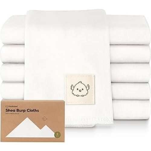 Organic Burp Cloths Baby Boy, Girl - 6-Pack Large Cotton Burping Cloths for Babies, Spit Up Rags, Super Absorbent, Ultra Soft Newborn Rag, Gender Neutral, Machine Washable, Durable (Soft White)