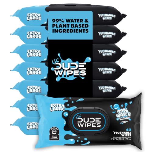 LiL' DUDE Wipes Flushable Potty Training Water Wipes, Unscented, 336 Count | Hypoallergenic, plastic-free flushable wipes for toddlers and kids. Sensitive skin. Septic safe, unlike baby wipes. 8 pack.