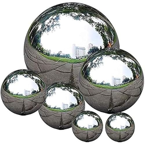 zosenda Stainless Steel Gazing Ball, 6 Pcs 50-150 mm Mirror Polished Hollow Ball Reflective Garden Sphere, Floating Pond Balls Seamless Gazing Globe for Home Garden Ornament Decorations (6 Pcs Mix)