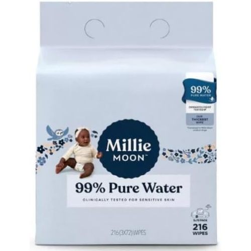 Millie Moon 99% Pure Water Baby Wipes (216 Count)-3 Packs of 72 Wipes (Pack of 1)