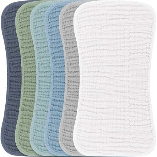 Konssy Muslin Baby Burp Cloths Sets for Unisex- 6 Pack Large 100% Cotton Burping Clothes for Newborn, Baby Girls and Boys
