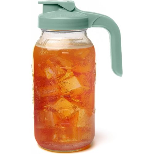 County Line Kitchen Glass Mason Jar Pitcher with Lid - Wide Mouth, 2 Quart (64 oz) - Heavy Duty, Leak Proof - Sun & Iced Tea Pitcher, Cold Brew Coffee, Breast Milk Storage, Water - Sage