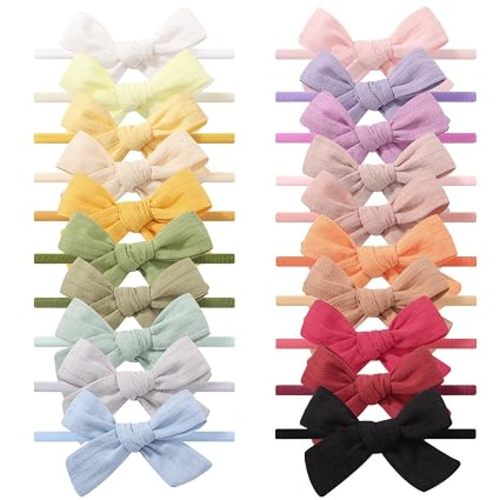 jollybows 20PCS Baby Girl Headbands 3.54" Cotton Hair Bows Hair Accessories